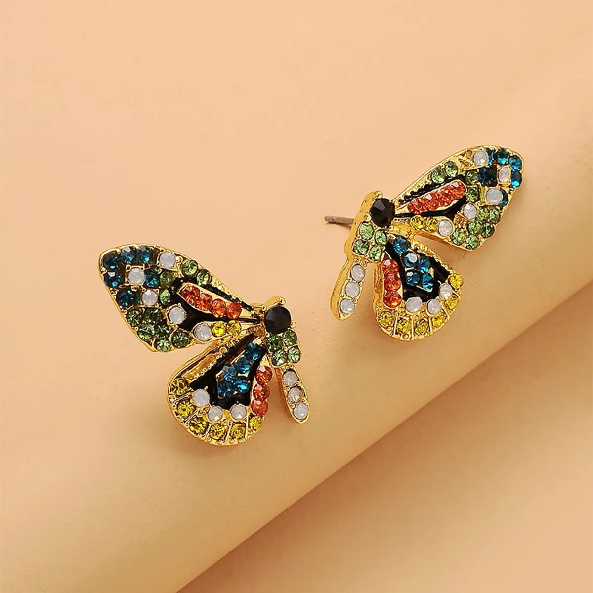 Fashion Jewelry Color Diamond Color Butterfly Stud Earrings