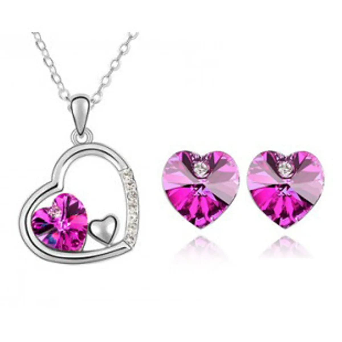 Fashion Jewelry Colorful Peach Heart Crystal Pendant Necklace Earrings Set