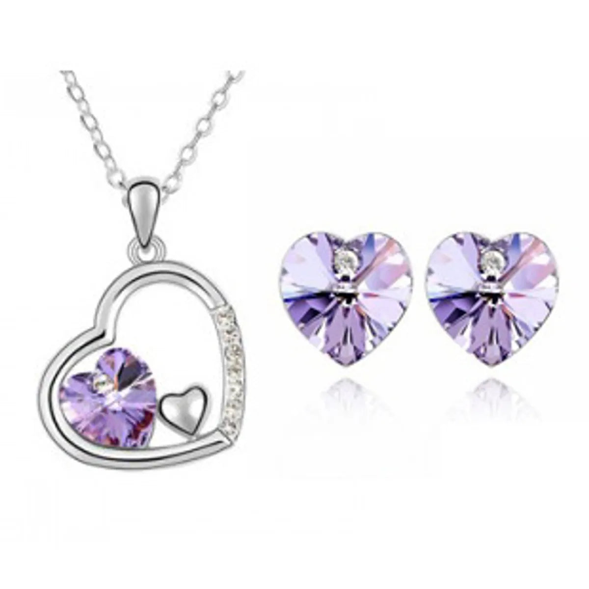 Fashion Jewelry Colorful Peach Heart Crystal Pendant Necklace Earrings Set