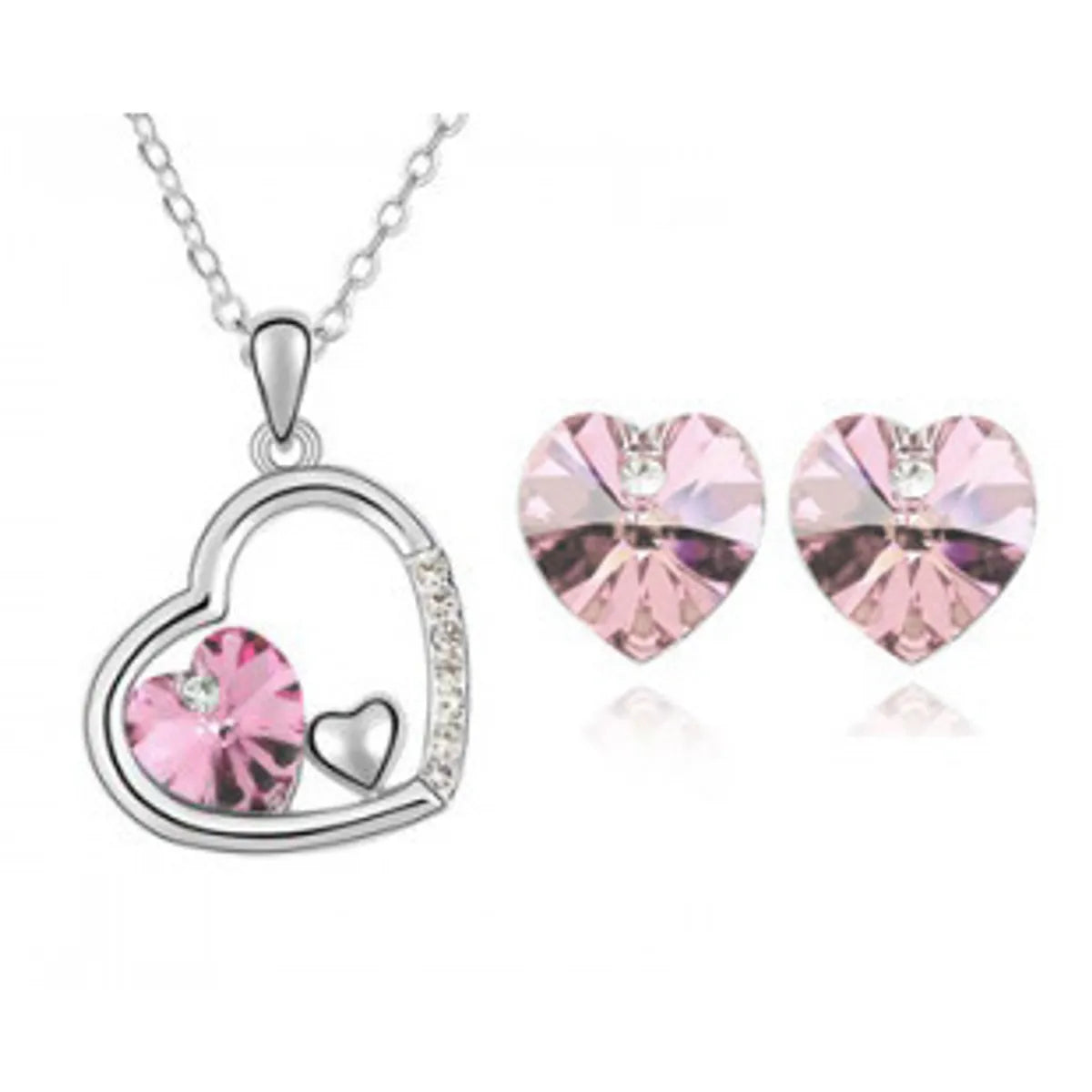 Fashion Jewelry Colorful Peach Heart Crystal Pendant Necklace Earrings Set