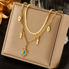Fashion Jewelry Double Layer Clavicle Chain With Green Eyes Pendant Titanium Steel Geometric Design Electroplating Light Luxury Niche Design Sense Unisex