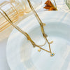 Fashion Jewelry Doublelayered Titanium Steel Star Shell Hollow Eye Pendant Clavicle Necklace Geometric Electroplated