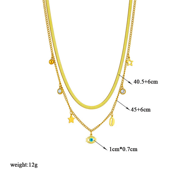 Fashion Jewelry Doublelayered Titanium Steel Star Shell Hollow Eye Pendant Clavicle Necklace Geometric Electroplated