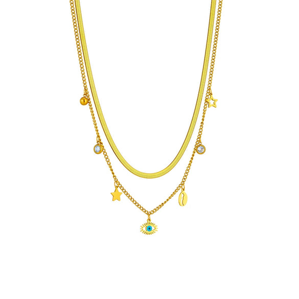 Fashion Jewelry Doublelayered Titanium Steel Star Shell Hollow Eye Pendant Clavicle Necklace Geometric Electroplated
