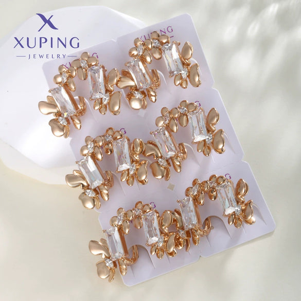 Fashion Jewelry Gold Plated Earrings For Women Geometric Shape Flower Design Electroplated Highend