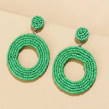 Fashion Jewelry Hand-Woven Resin Rice Beads Bohemian Retro Circle Earrings