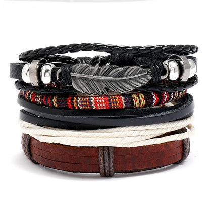 Fashion Jewelry Hand-woven Retro Cowhide Bracelet Diy Four-piece Bohemian Combination Bracelet