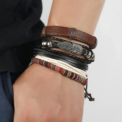 Fashion Jewelry Hand-woven Retro Cowhide Bracelet Diy Four-piece Bohemian Combination Bracelet