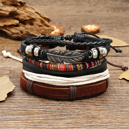 Fashion Jewelry Hand-woven Retro Cowhide Bracelet Diy Four-piece Bohemian Combination Bracelet