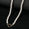 Fashion Jewelry Imitation Pearl Alloy Heart Hollow Geometric French Retro Electroplated Necklace For Women