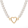 Fashion Jewelry Imitation Pearl Alloy Heart Hollow Geometric French Retro Electroplated Necklace For Women