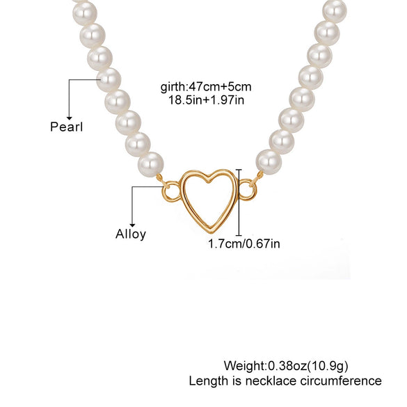 Fashion Jewelry Imitation Pearl Alloy Heart Hollow Geometric French Retro Electroplated Necklace For Women
