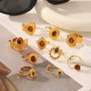 Fashion Jewelry Inlaid Tiger Eye Stone Geometric Ring Titanium Steel Stainless Steel Vacuum Electroplated Set With Gems For Women