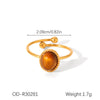 Fashion Jewelry Inlaid Tiger Eye Stone Geometric Ring Titanium Steel Stainless Steel Vacuum Electroplated Set With Gems For Women