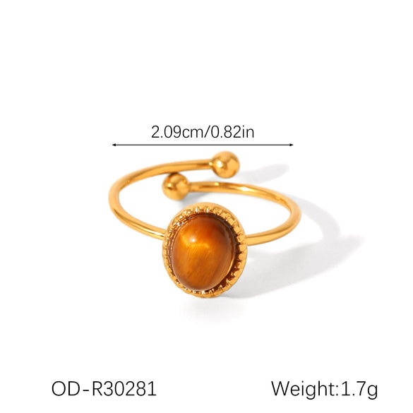 Fashion Jewelry Inlaid Tiger Eye Stone Geometric Ring Titanium Steel Stainless Steel Vacuum Electroplated Set With Gems For Women