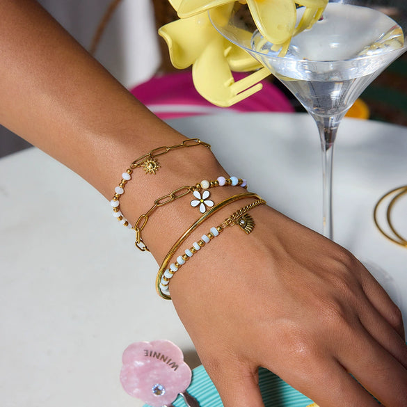 Fashion Jewelry Natural Stone Handbeaded Stainless Steel Electroplated Women's Bracelet