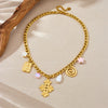 Fashion Jewelry Necklace With Stainless Steel Chain And Goldplated Circle Rhombus Flower Butterfly Square Pendant