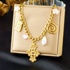 Fashion Jewelry Necklace With Stainless Steel Chain And Goldplated Circle Rhombus Flower Butterfly Square Pendant