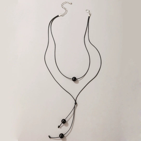 Fashion Jewelry Plastic And Resin Braided Rope Beaded Double Multi Layer Geometric Simple Necklace