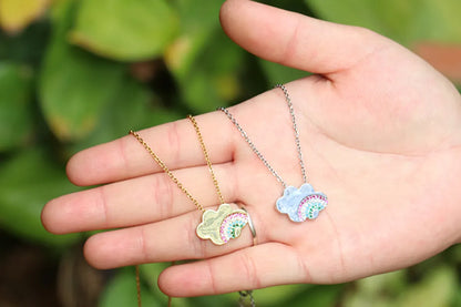 Fashion Jewelry Rainbow Cloud Pendant Inlaid Zircon Copper Necklace Wholesale