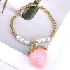 Fashion Jewelry Resin Fruit Strawberry Cherry Pendant Metal Beads Hand Knitted Adjustable Bracelet For Women