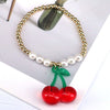 Fashion Jewelry Resin Fruit Strawberry Cherry Pendant Metal Beads Hand Knitted Adjustable Bracelet For Women