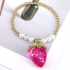 Fashion Jewelry Resin Fruit Strawberry Cherry Pendant Metal Beads Hand Knitted Adjustable Bracelet For Women