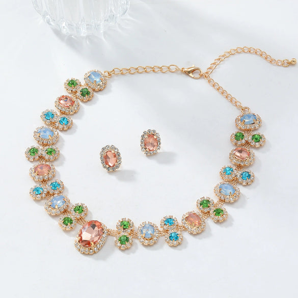 Fashion Jewelry Rhinestone Inlay Women's Earrings And Necklaces Set