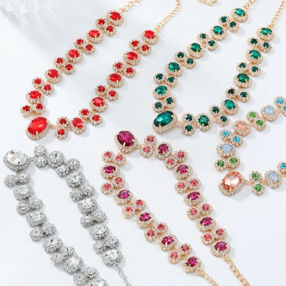 Fashion Jewelry Rhinestone Inlay Women's Earrings And Necklaces Set