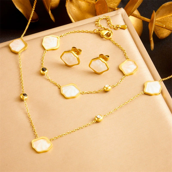 Fashion Jewelry Set Stainless Steel Chain Accessories With Ocean Life Pattern Electroplated For Women