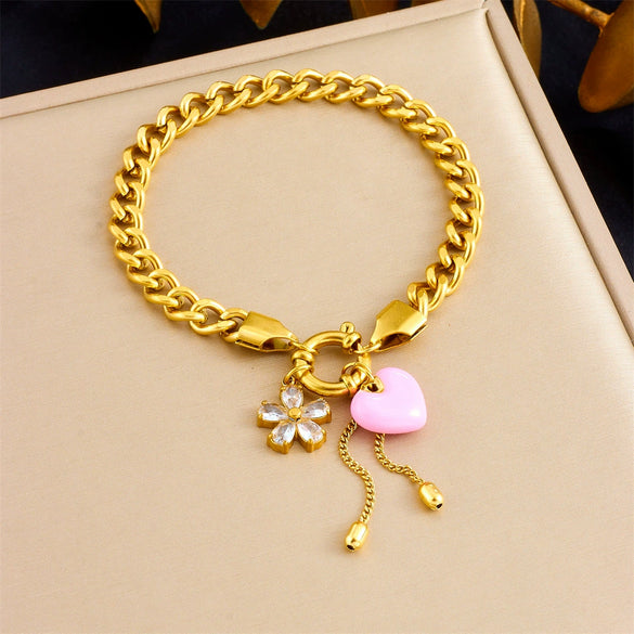 Fashion Jewelry Set Stainless Steel Gold Plated Heart Water Drop Bell Pendant Tassel For Women