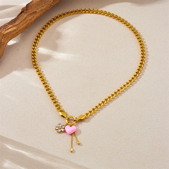 Fashion Jewelry Set Stainless Steel Gold Plated Heart Water Drop Bell Pendant Tassel For Women