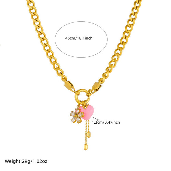 Fashion Jewelry Set Stainless Steel Gold Plated Heart Water Drop Bell Pendant Tassel For Women