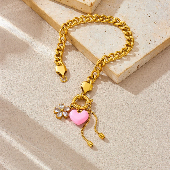 Fashion Jewelry Set Stainless Steel Gold Plated Heart Water Drop Bell Pendant Tassel For Women