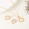 Fashion Jewelry Set With Fourleaf Clover Pattern Titanium Steel And Copper Plated With Real Gold Inlaid Zircon For Women