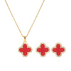 Fashion Jewelry Set With Fourleaf Clover Pattern Titanium Steel And Copper Plated With Real Gold Inlaid Zircon For Women