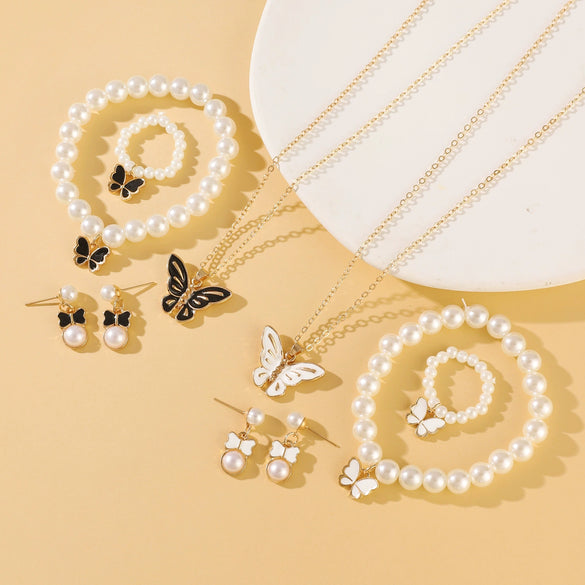 Fashion Jewelry Set With Imitation Pearl And Alloy Butterfly And Dragonfly Pattern Electroplated For Women