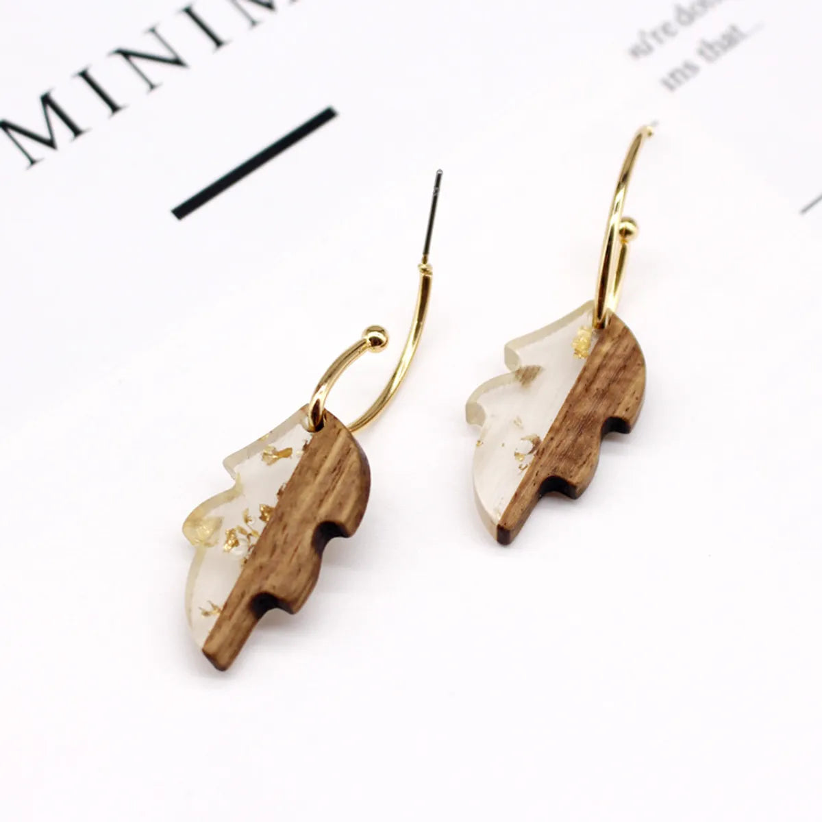 Fashion Jewelry Simple Wood Earrings Leaves Wood Resin Earrings Ear Hook Foreign Trade Gold Foil Frosty Earrings