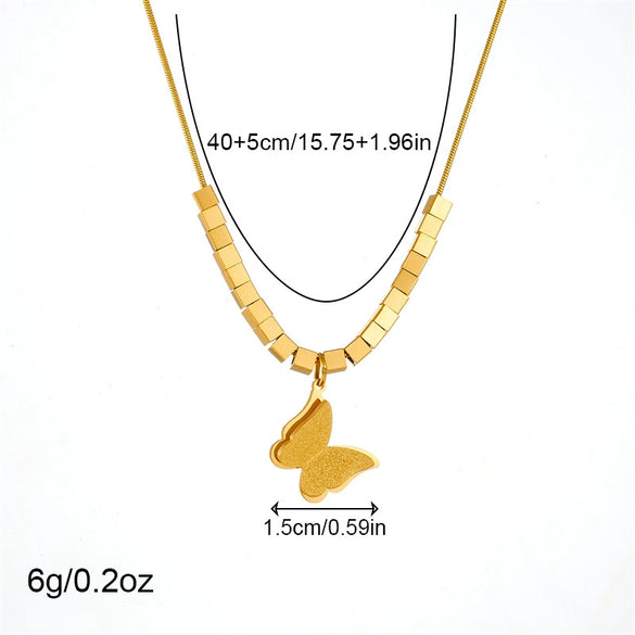Fashion Jewelry Stainless Steel Butterfly Insect Pattern Gold Plated Accessories Necklace Ring Earrings Set