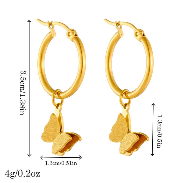 Fashion Jewelry Stainless Steel Butterfly Insect Pattern Gold Plated Accessories Necklace Ring Earrings Set