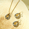 Fashion Jewelry Stainless Steel Double Color Matching Water Drop Pendant Necklace Earrings Suit With Electroplating Treatment