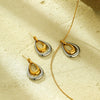 Fashion Jewelry Stainless Steel Double Color Matching Water Drop Pendant Necklace Earrings Suit With Electroplating Treatment
