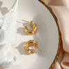 Fashion Jewelry Stainless Steel Earrings Plated 18K Gold Cshaped With Zircon And Pearl Inlaid Geometric Style For Women