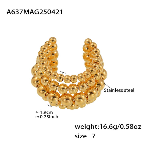 Fashion Jewelry 316L Stainless Steel Geometric Open Ring With Multilayer Steel Ball Chain And Electroplating