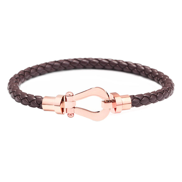 Fashion Jewelry Stainless Steel Leather Bracelet With U Shape Styling And Electroplating For Women