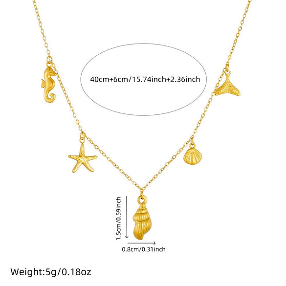 Fashion Jewelry Stainless Steel Marine Life Pendant With Electroplating Starfish Hippocampus Conch Accessories Chain