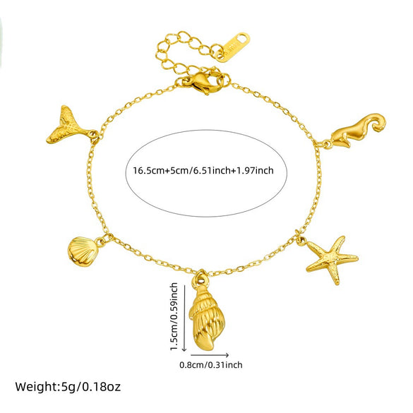 Fashion Jewelry Stainless Steel Marine Life Pendant With Electroplating Starfish Hippocampus Conch Accessories Chain