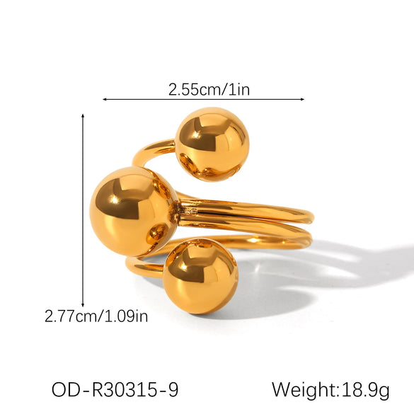Fashion Jewelry Stainless Steel Spherical Geometric Open Ring With Vacuum Plating For Women