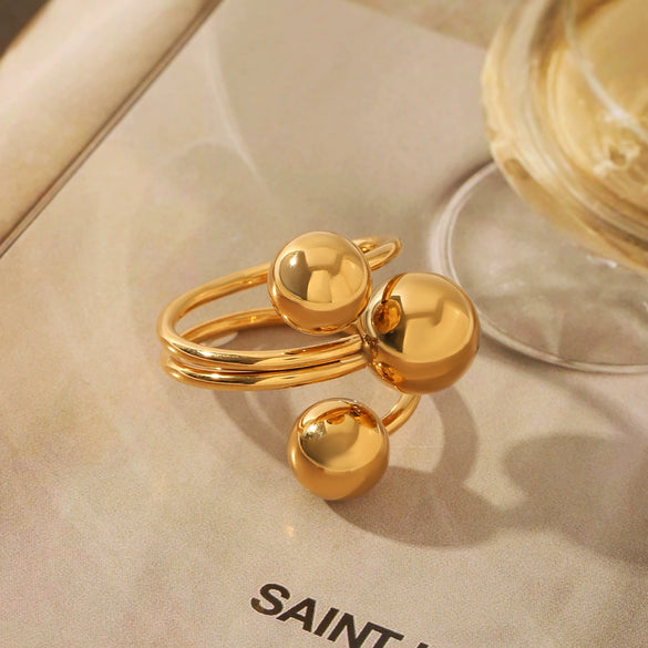Fashion Jewelry Stainless Steel Spherical Geometric Open Ring With Vacuum Plating For Women
