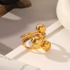 Fashion Jewelry Stainless Steel Spherical Geometric Open Ring With Vacuum Plating For Women